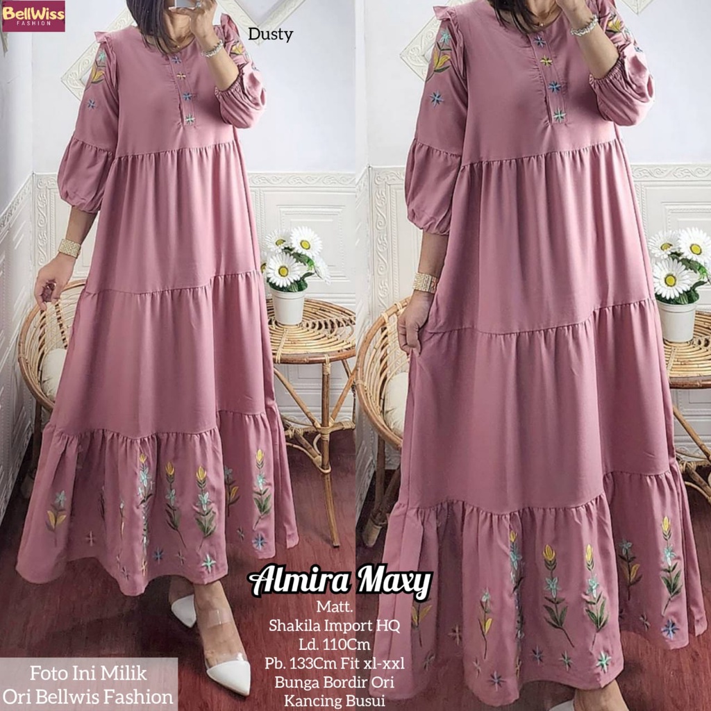 ALMIRA DRESS MAXY / 13.7 / BAHAN SHAKILA PREMIUM / LD 110 CM / PB 133 CM / ALLSIZE BUSUI JUMBO / BELLWIS