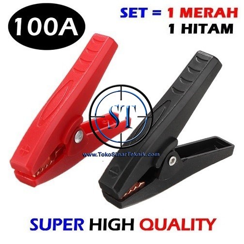 Jepitan Buaya Aki 100A 90mm Body Plastik Aligator Car Battery Merah Hitam Clip Capit Capitan Acu Besar Jepit Accu 9Cm BA-107M