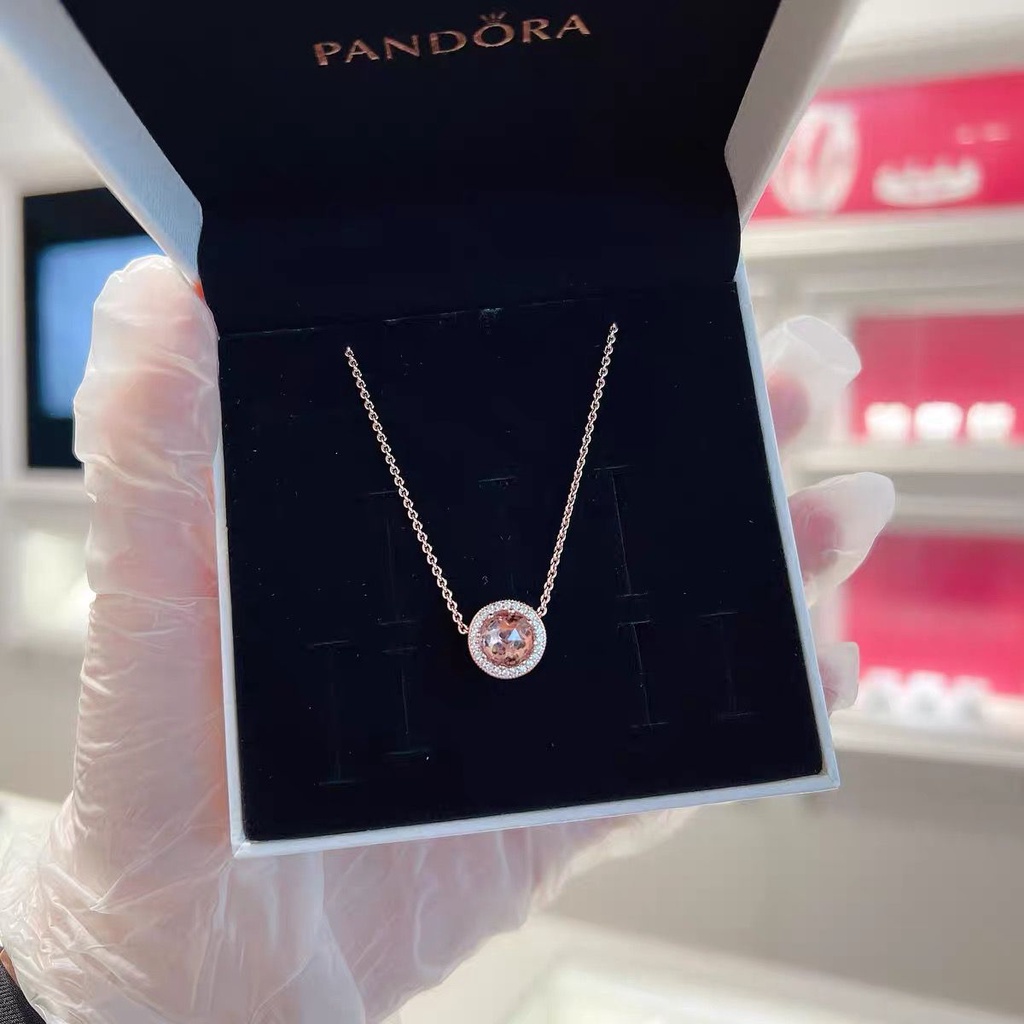 Pandora Kalung 925 Silver Rose Gold 18K Hias Liontin Berlian Cubic Zirconia Gaya Klasik Untuk Wanita