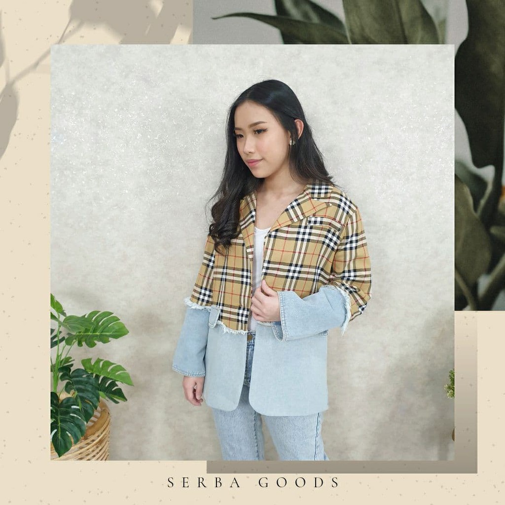 Blazer Wanita Import Premium Wool Combi Jeans LD 98cm #8981