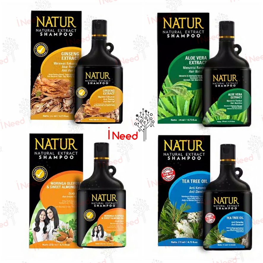 (INEED) NATUR Natural Extract Shampoo | Shampoo Herbal | Olive Oil | Gingseng | 80mL | 140mL | 270mL