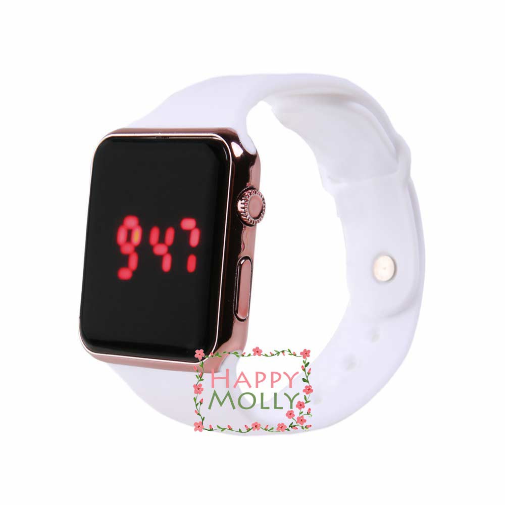 LED Watch [ White Rose Gold ] Jam Tangan Digital Pria &amp; Wanita - Strap Rubber - FREE STRAP