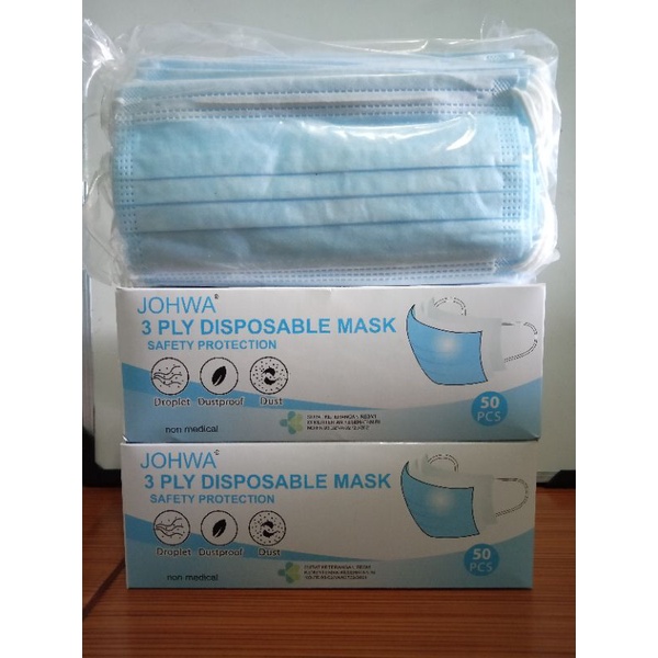 Masker Biru JOHWA/Bellmask/NeCare 3 Ply Disposable Mask 1 Box 50 Pcs