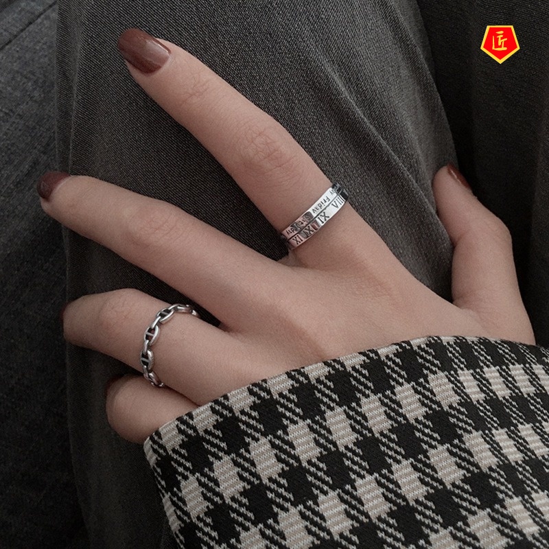 [Ready Stock]S925 Silver Simple Personality Couple Ring Retro Fashion