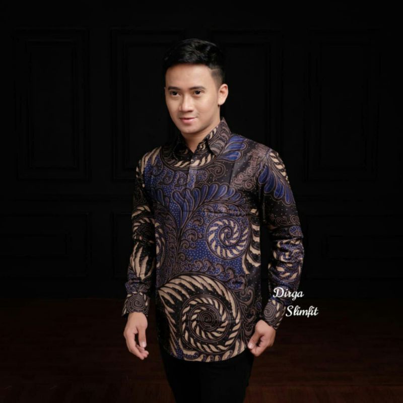 Kemeja Batik Pria Lengan Panjang Baju Batik Pria Terbaru Motif Puser Biru