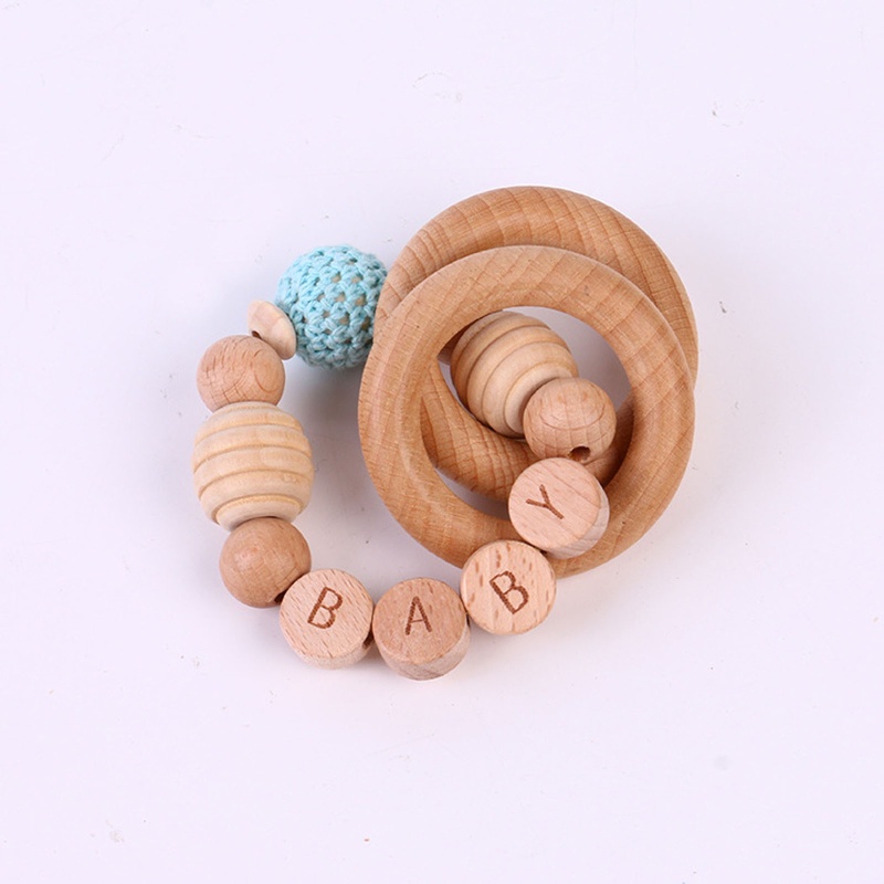Mary 4pcs / Set Mainan Rattle Teether Ring Kayu Untuk Bayi