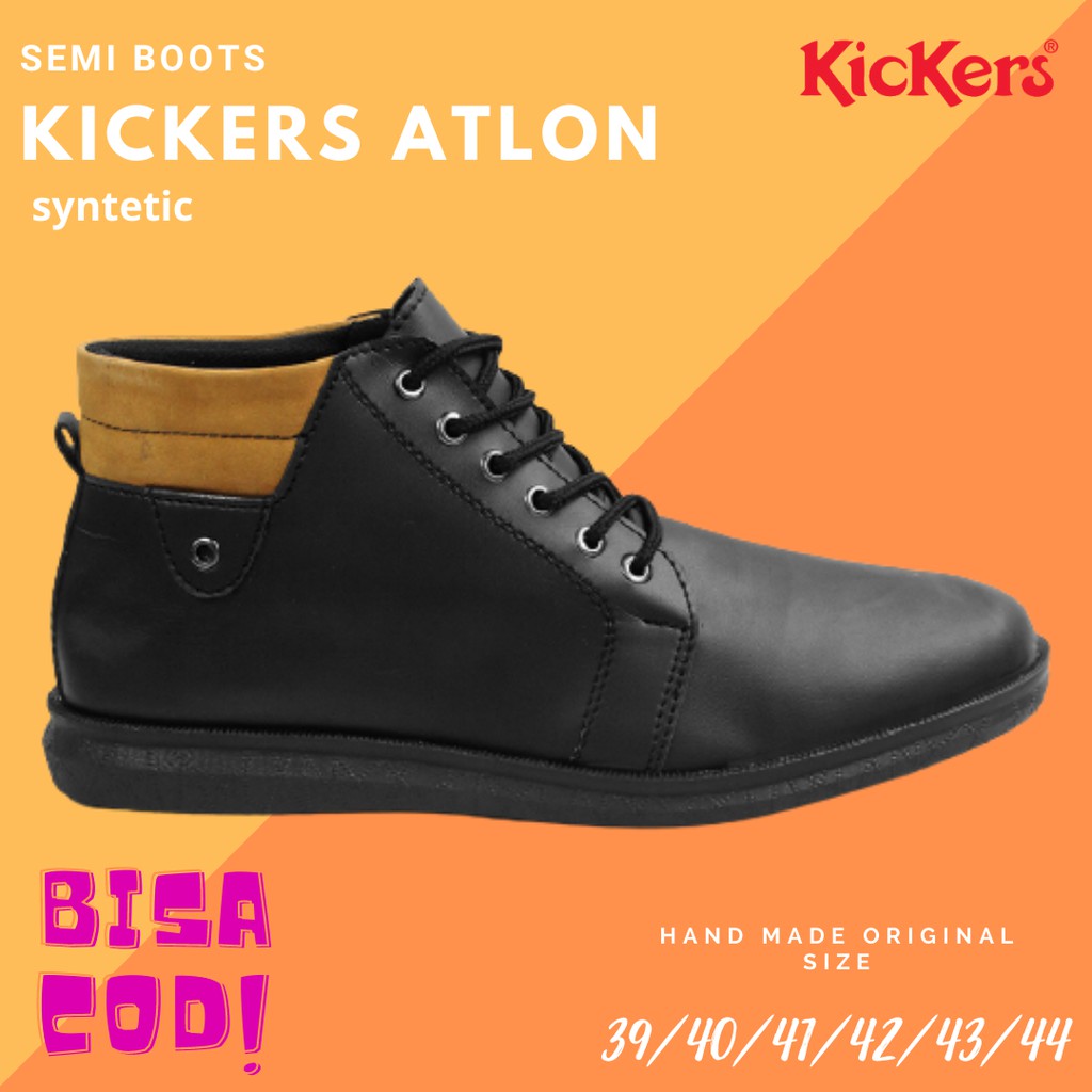 PROMO COD Sepatu Semi Boots Pria Kickers Atlon Hitam Bertali Kasual Formal Kerja Kantor Laki Pesta