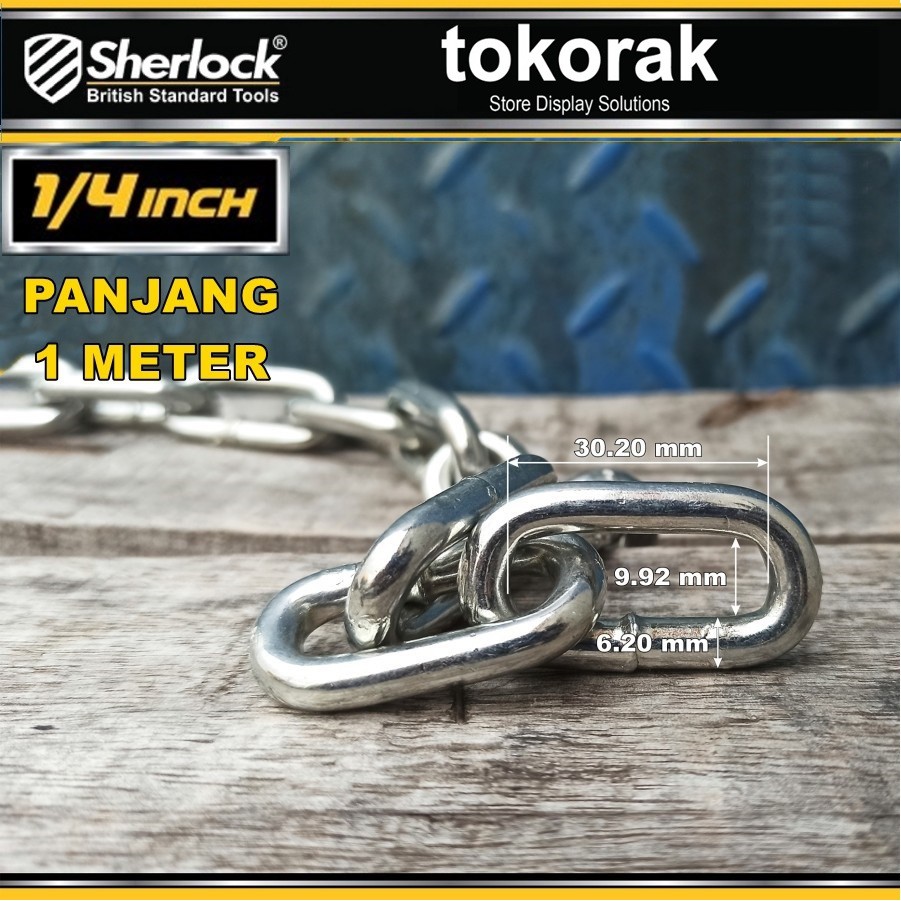 RANTAI BESI 6 MM 1 METER SHERLOCK - RANTAI KAPAL GALVANIZED 1/4 INCH