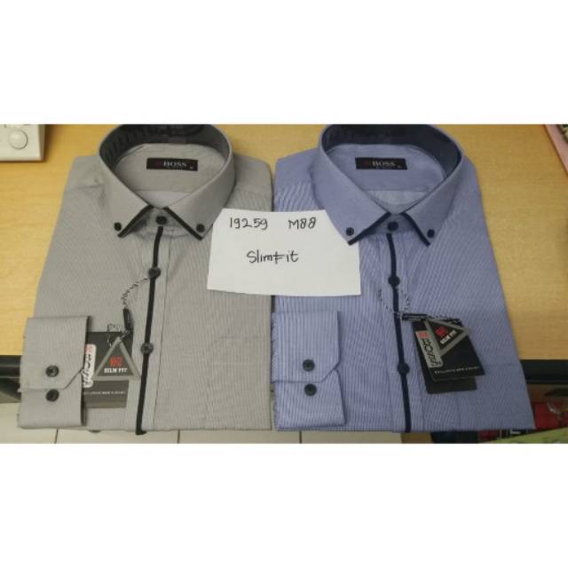 19259 M88 HANYA 1Pc KEMEJA BOSS LENGAN PANJANG MOTIF SIZE 15.5(L) SLIM FIT