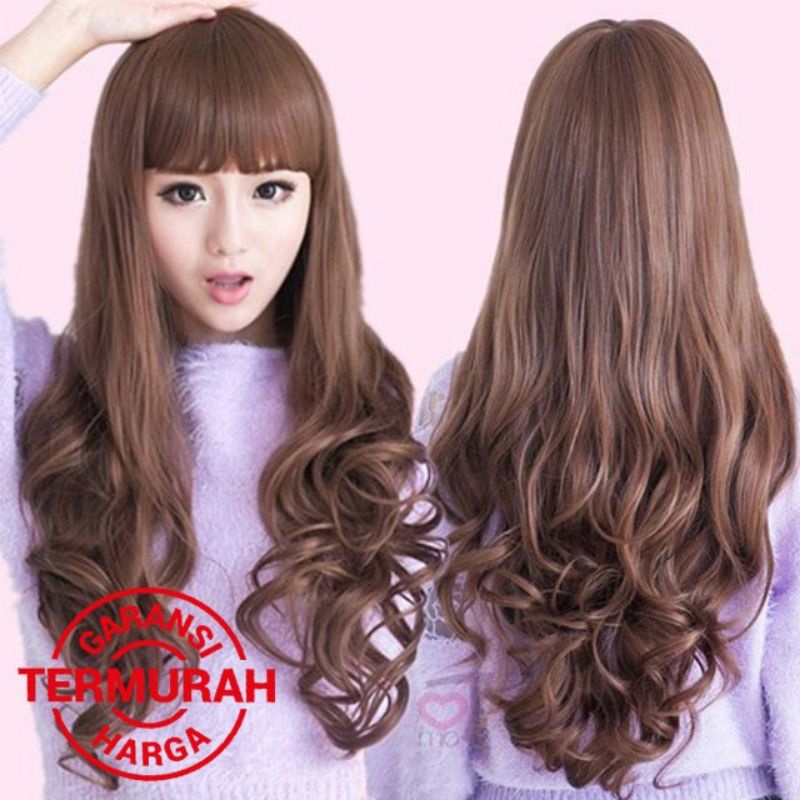 PREMIUM BEST Wig Curly Panjang Poni Depan - REAL PICTURE Rambut Palsu Wanita Korea Style Murah Bagus