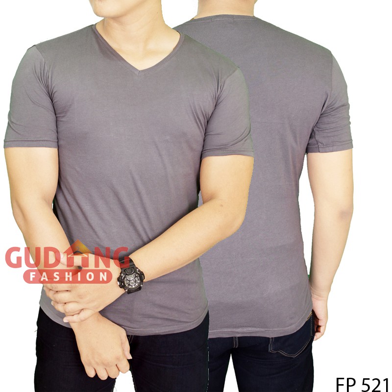 T Shirt Polos Basic Abu Muda Vneck Lengan Pendek Spandex - FP 521