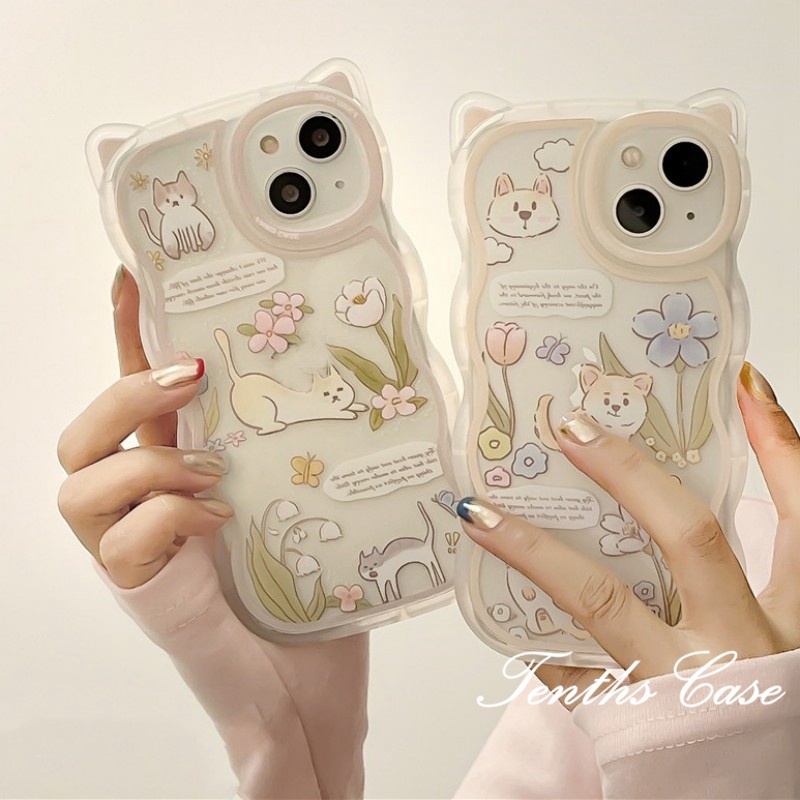 IPhone 14 13 12 11 Pro Max X XR Xs Max 8 7 6 6s Plus SE 2020 Soft Case Transparan Desain Telinga Kucing Untuk