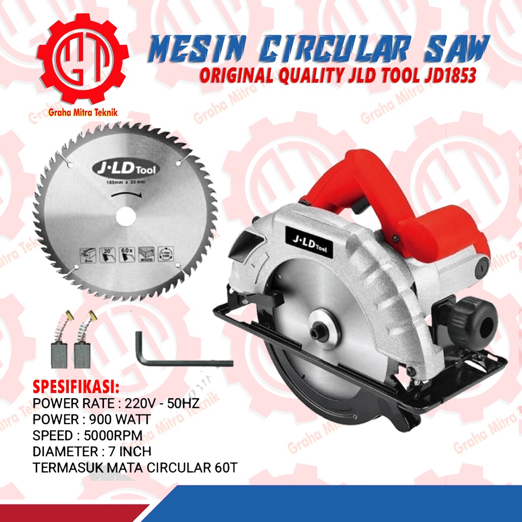 MESIN SIRKEL JLD MERAH TIPE JD1853 CIRCULARSAW JLD TOOLS FULLSET KELENGKAPAN SESUAI FOTO