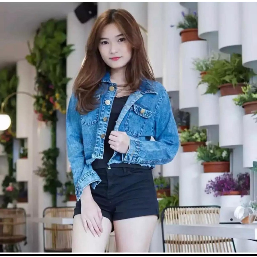 JAKET JEANS NIRINA ACID CROP / Jaket Jeans Chasya Crop Acid-NIRINA BLUE