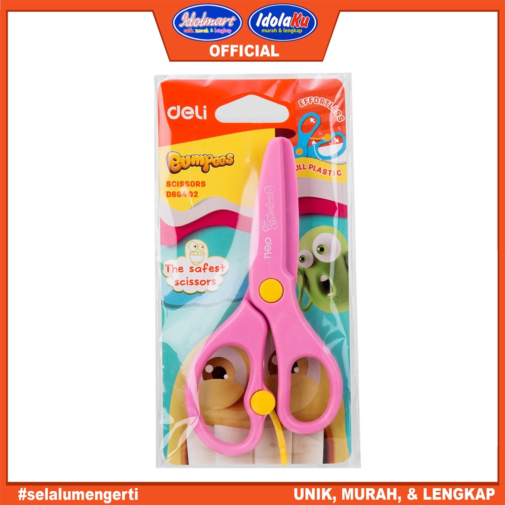 IDOLMART Deli Gunting Anak Plastik ED60402 tip tumpul / Desain Trendi / ED60402 Deli Surabaya