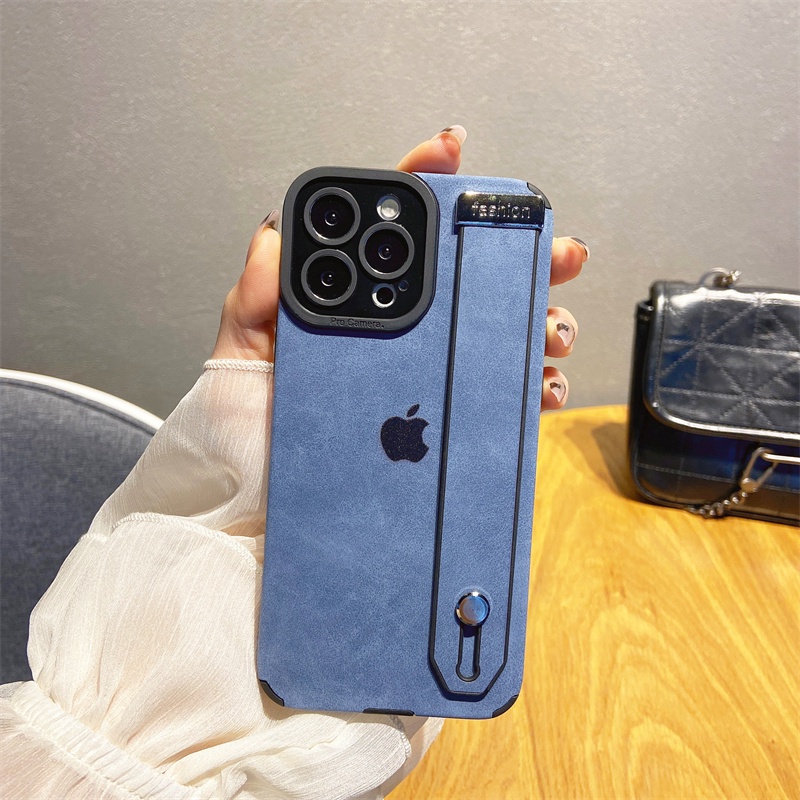 Soft case Pelindung Bahan Kulit Dengan Tali Pergelangan Tangan Tahan Banting Untuk iphone 11 pro max 12 13 pro max X Xs max XR