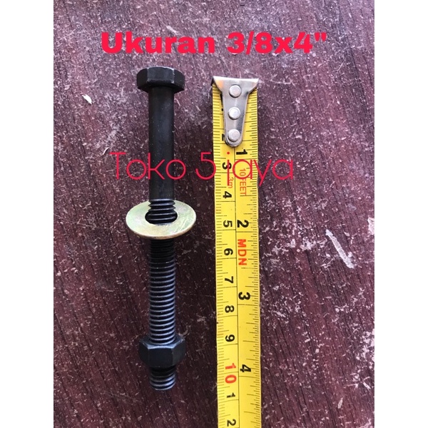 baut 3/8x4" / baut hitam / baut kunci 14 panjang 10cm / kunci 14 / baut panjang