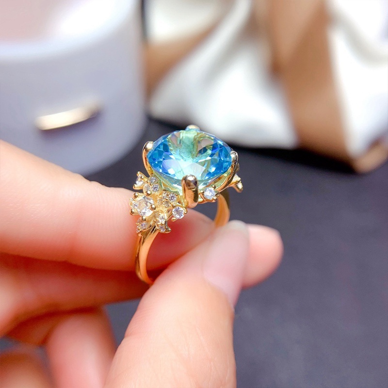 Cincin Wanita Hias Cubic Zirconia AAA Warna Biru Langit Untuk Pernikahan