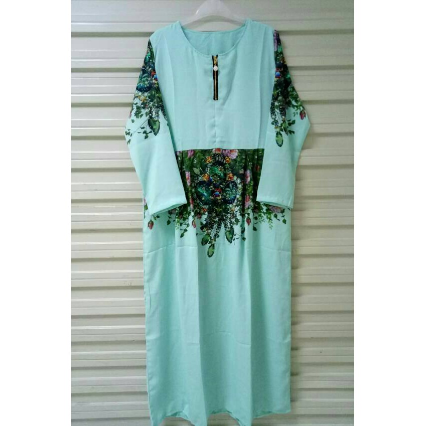 long dress/ maxi dress muslim/ gamis wolfis printing bunga fashion - Putih, Fit to XL