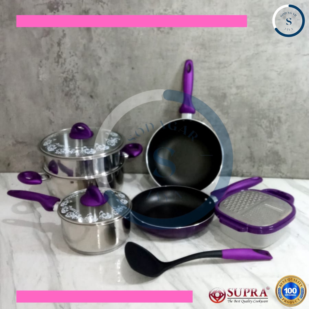 Supra Panci Set 11Pc Combo Cookware set dengan Grater keju atau wortel