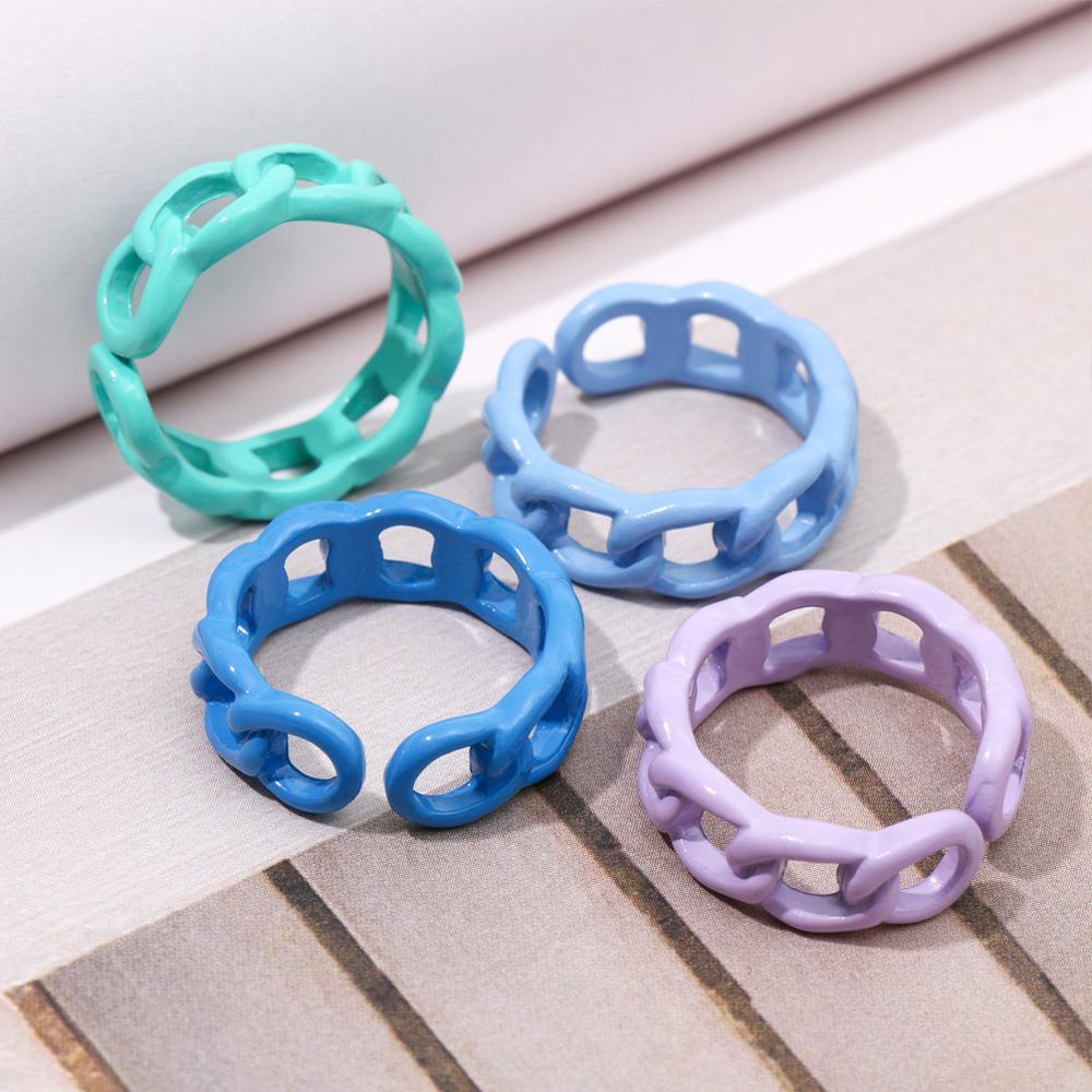 Lily Punk Cincin Resin Warna-Warni Pesta Aesthetic Rantai Akrilik Link