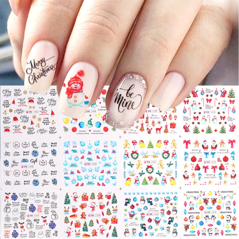 Zzz Stiker Kuku Motif Natal 3D Untuk Dekorasi Nail Art