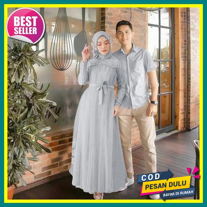 ● Cod ● Kgo - Couple Aninda Polos / Couple Muslim Stelan Baju Pasangan Polos / Caple Gamis Kemeja / 