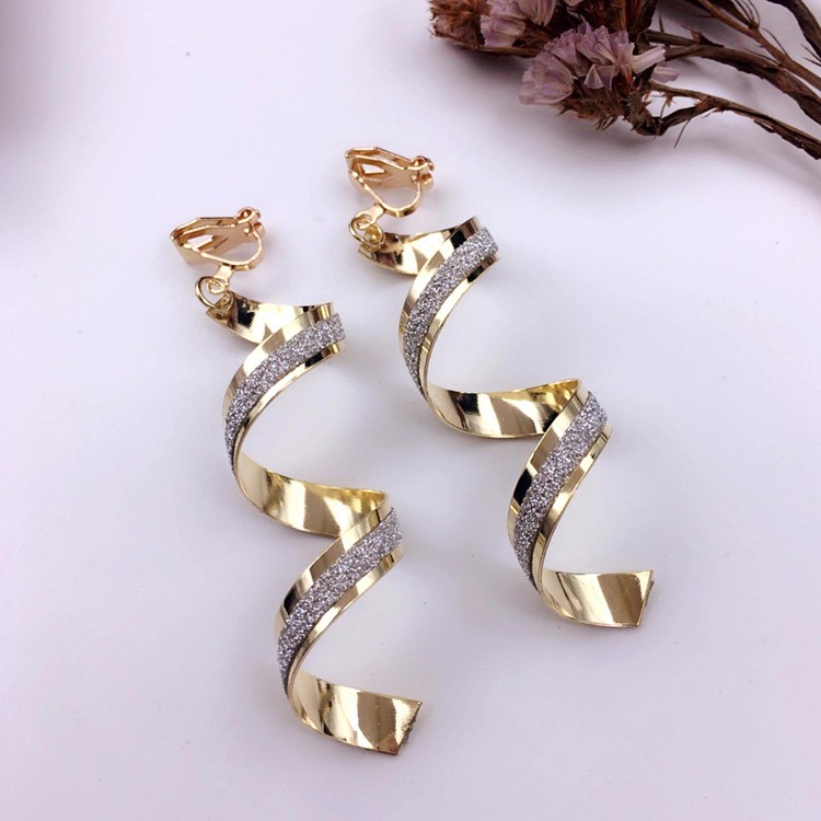 Anting Klip Tanpa Tindik Model Spiral Geometris Untuk Wanita