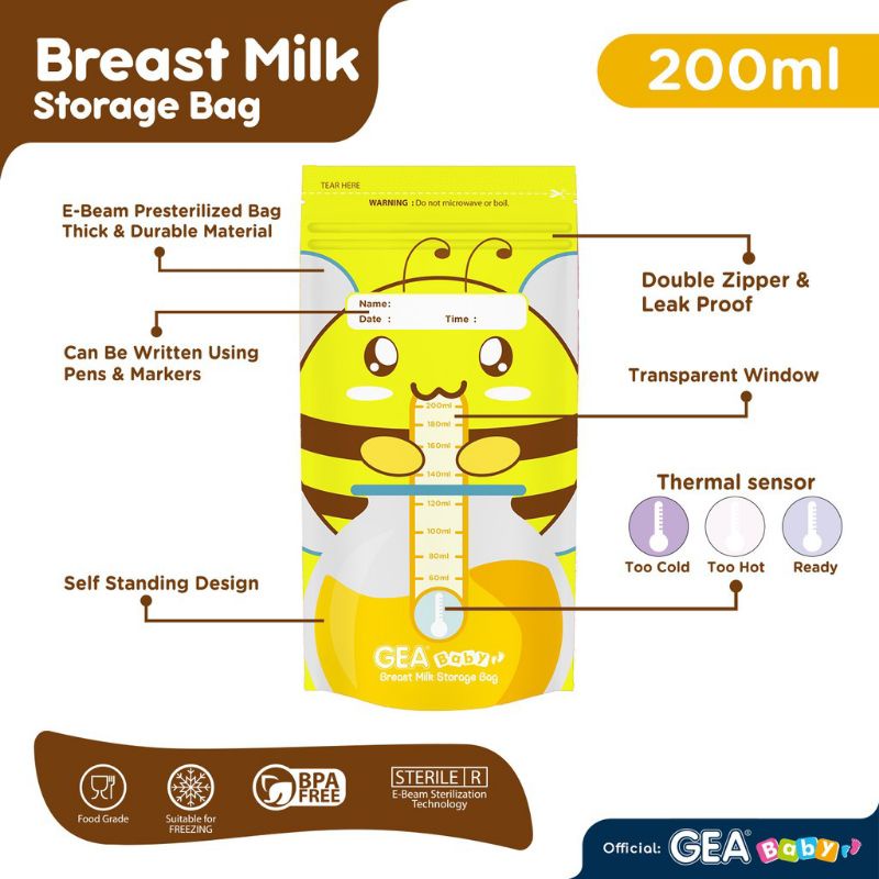 GEA BABY Breastmilk Storage Kantong kantung ASI ASIP Susu isi 30 pcs ukuran 120ml 200ml 250ml