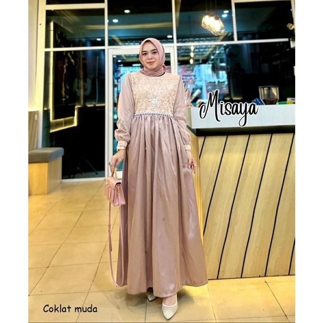 Misaya Maxy, GAMIS CANTIK MODIS FIT XXL LD 112 BAHAN BROCADE CORNELLY KOMBI MAXMARA VELVET MIX TILE DOT TERMURAH