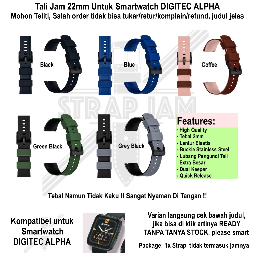 HNN Strap Digitec Alpha - Tali Jam Tangan 22mm Rubber Lentur Nyaman