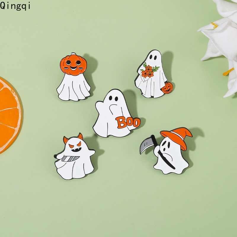 Bros Pin Enamel Desain Kartun Labu Hantu Halloween Untuk Anak