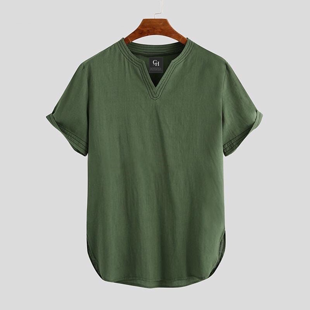 Baju Kemeja Koko Pria Lengan Pendek Warna Putih Polos Bahan Katun Berkualitas - KOKO ZHAFAR
