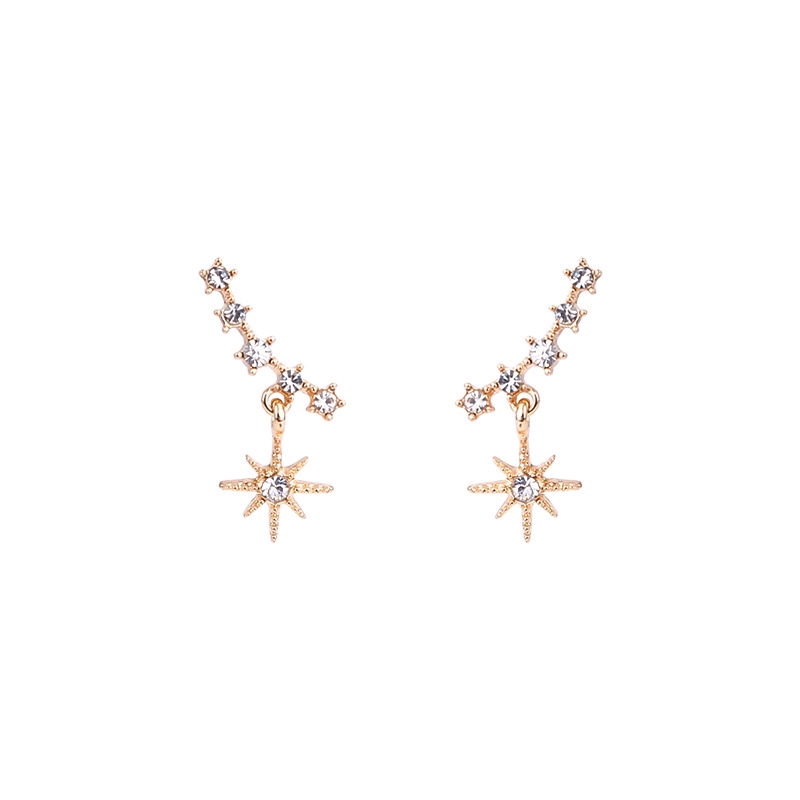 Anting Bintang pentagram Berlian Berkilau Untuk Wanita Aksesoris fashion Korea