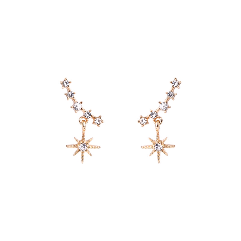 Anting Bintang pentagram Berlian Berkilau Untuk Wanita Aksesoris fashion Korea