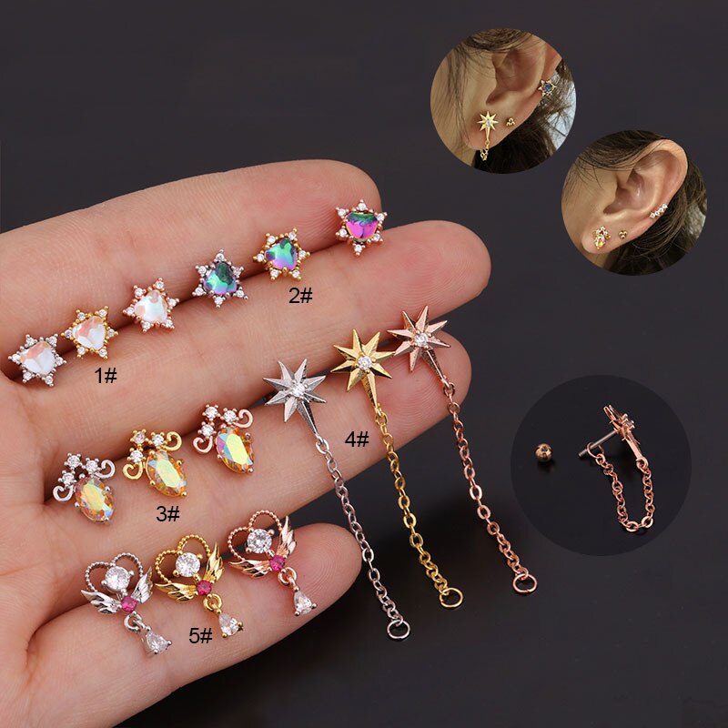 1pc Anting Tusuk Desain Bunga Hias Cz Untuk Wanita