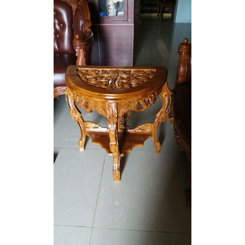 meja konsul ukir setengah lingkar jati