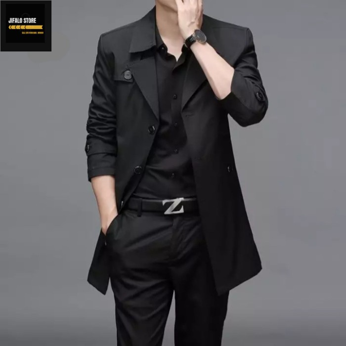 Jas blazer jubah / blazer pria /semi jas jubah / long coat -mimossa / blazer long coat pria bahan ka