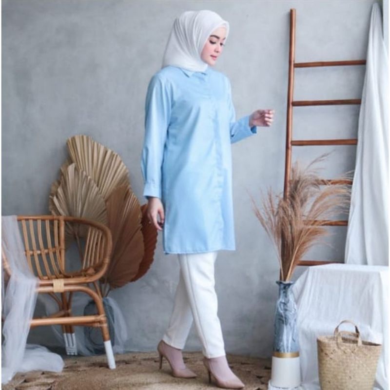 Tunik toyobo Ice blue/biru muda/Tunik jumbo