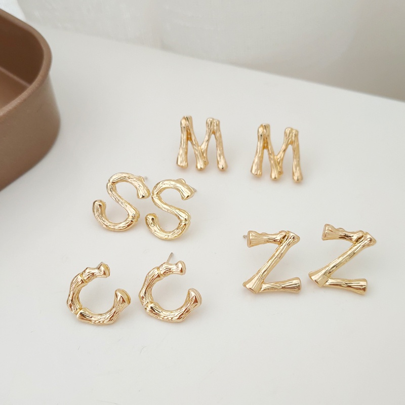 Magic789 S925 Ins Trendy Gold C M S Z Initial Letter Earrings Jewelry for Women Girls