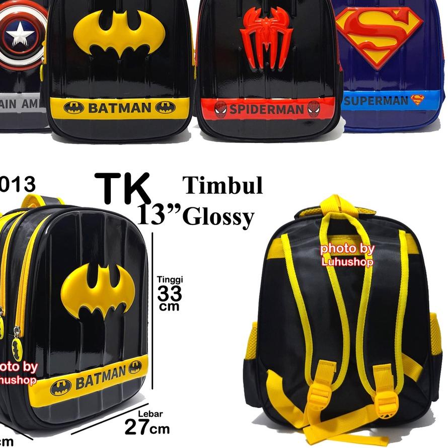 ➯ Tas Kilap Timbul Glossy TK SD Tas Sekolah Anak Cowok Superhero Tas Anak Laki Laki SD Ransel Anak S