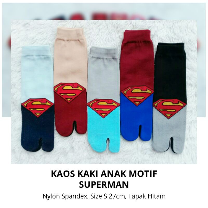 Kaos Kaki Jempol Anak Laki2/Cowok Motif Kartun Superhero, Superman, Batman, Spiderman, Captain America, Iron man (Murah, Panjang, Tapak Hitam)