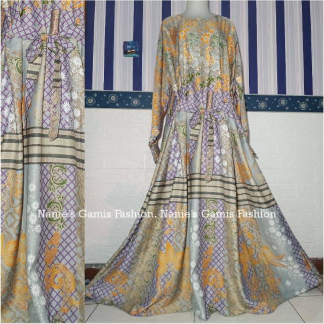 (LD 140 PB 140) GAMIS SUPER JUMBO 5L CANTIK BUSUI BATIK MAXMARA UNGU DRESS BIG SIZE TERBARU