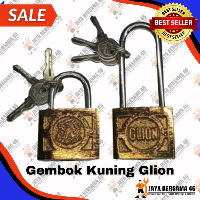 GEMBOK UKIR KUNING GLION LEHER PANJANG PENDEK / GEMBOK KUNING MOTIF UKIR CAP SINGA LION GLION / GEMBOK PINTU JADUL