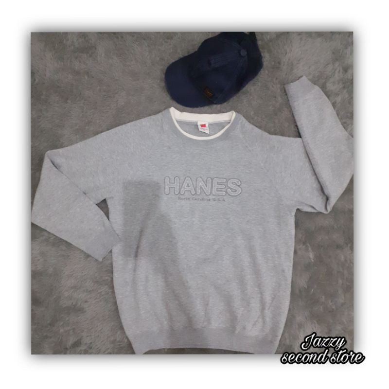 crewneck cewek cowok unisex hanes abu preloved second brand branded minus (BACA DESKRIPSI)