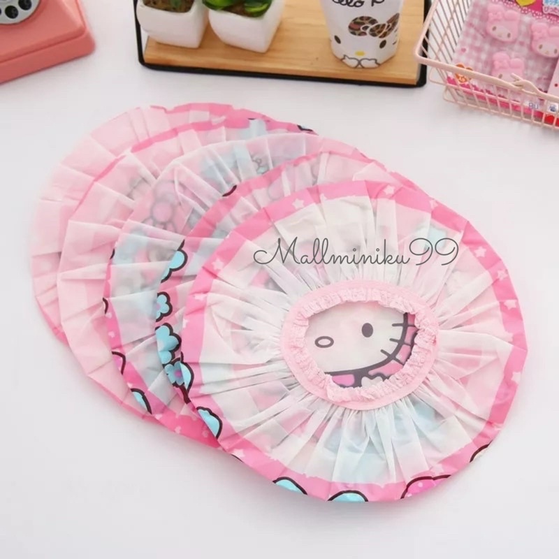 Shower Cap Tebal  Penutup Rambut Desain Polkadot Transparan Anti Air untuk Kamar Mandi