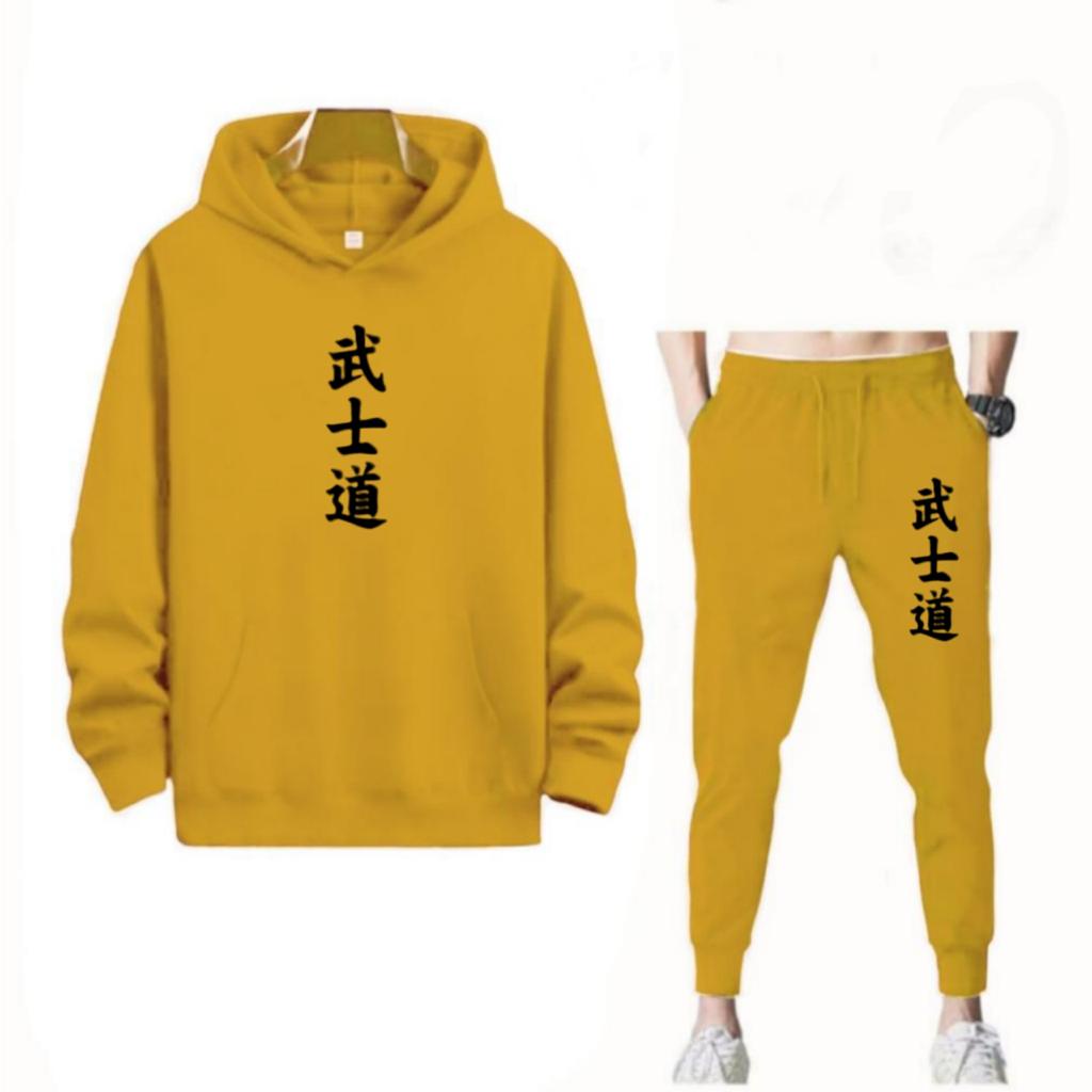 SETELAN PRIA HOODIE BUSHIDO TULISAN CINA JEPANG DAN CELANA JOGGER MURAH TERLARIS