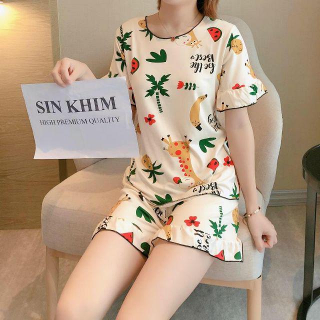 Baju tidur Wanita Import Bahan Kaos Spandex Tebal Aneka Motif All Size L Short Pants-Jerapah (A)