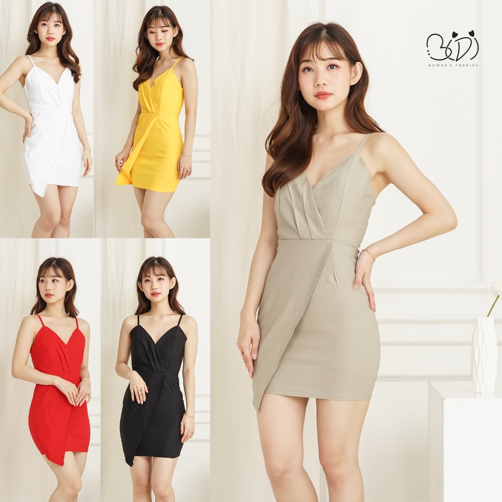 Jual Bidi Korean Sexy Dress V Neck Mini Bodycon Tanpa Lengan Motif Polos Basic Minimalis Pesta 5113