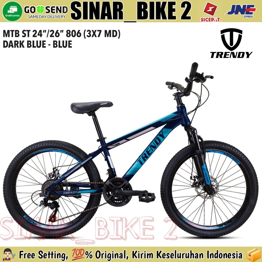 Sepeda Gunung MTB TRENDY 806 Discbrake Ukuran 24 &amp; 26 Inch 21 Speed